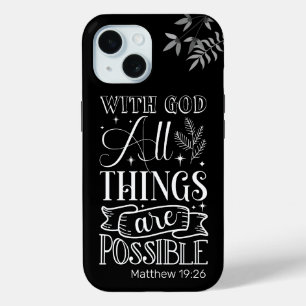 Coque Pour iPhone 15 Typographie du texte blanc, Matthieu 19:26 Écritur