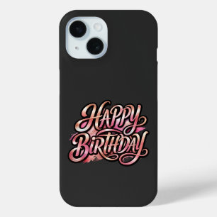 Coque Pour iPhone 15 Typographie Pailletée Anniversaire Rose Gold Chic