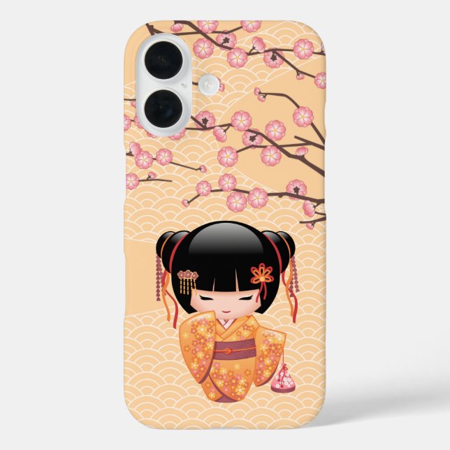 Coques Case-Mate iPhone Ume Kokeshi Doll Japanese Geisha Girl Yellow (Verso)