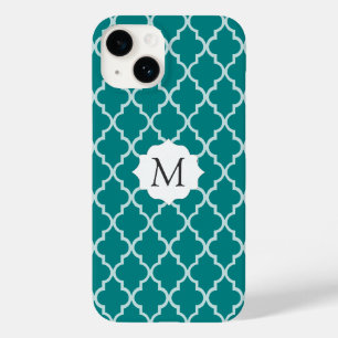 Coque Pour iPhone 14 Un élégant Quatrefoil Marocain Vert & Blanc Turquo
