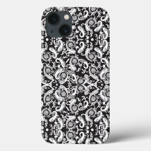 Coques Case-Mate iPhone un motif cachemire noir et blanc (Verso)