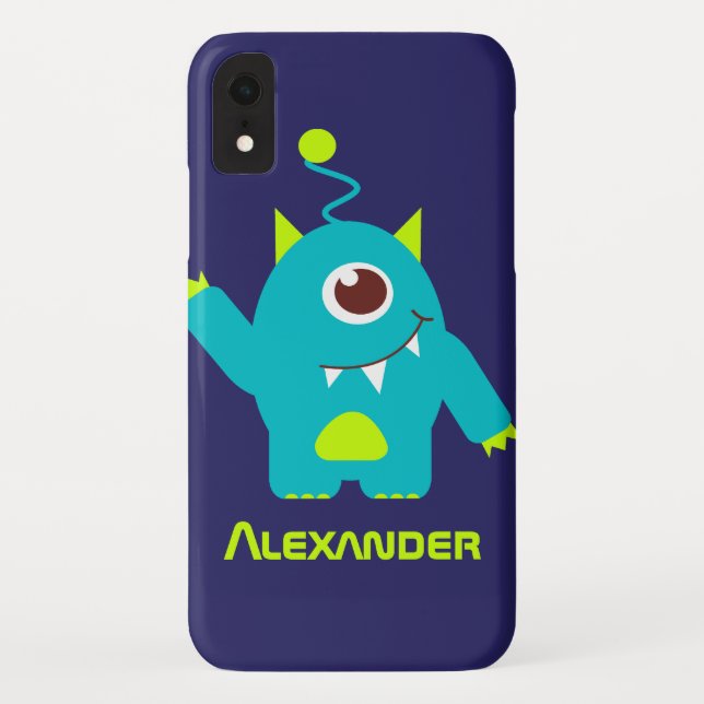 Coques Case-Mate iPhone Un oeil alien enfants bleu vert nom (Dos)
