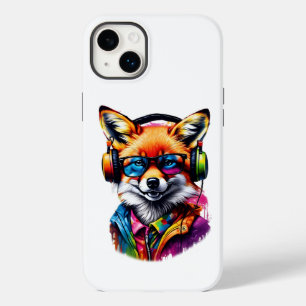 Coque Pour iPhone 14 Plus Un renard dans les écouteurs et les lunettes