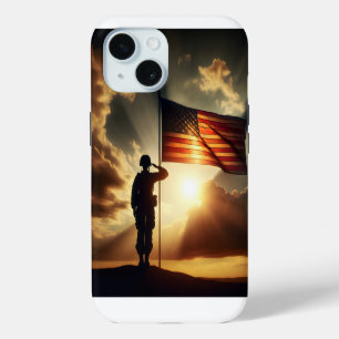 Coque Pour iPhone 15 Un Soldat Américain Salue Le Drapeau
