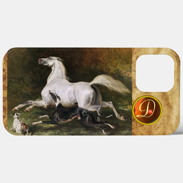 Coques Case-Mate iPhone Un Stallion Arabe Gris Gallophile Avec Un Monogram (Verso (horizontal))