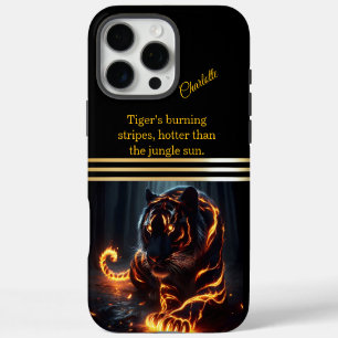 Coques iPhone 16 Pro Max Un tigre brillant brille la nuit.