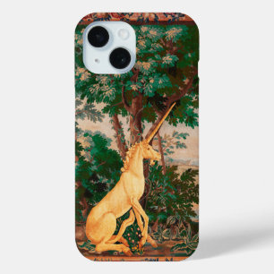 COQUE POUR iPhone 15 UNICORN EN PAYSAGE EN BOIS, ARBRES, ROSE VERTE
