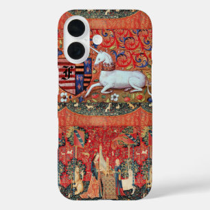 COQUES iPhone 16  UNICORN, FLEURS D'IMAGINAIRE MÉDIÉVAL, MONOGRAMME 