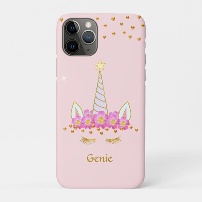 Coques Case-Mate iPhone Unicorne, Confetti d'or et Fleurs sur rose clair (Dos)
