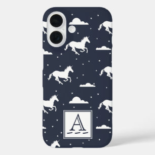 Coques iPhone 16 Unicorne Midnight Sky Motif Monogramme
