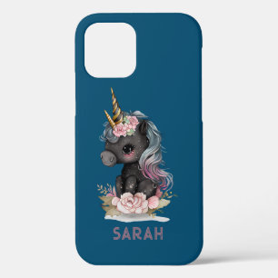 Case-Mate iPhone Case Unicorne noire mignonne avec Fleurs Aquarelle Unic