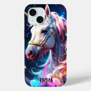 Coque Pour iPhone 15 Unique Rainbow Unicorn Head Nom personnalisé Girly