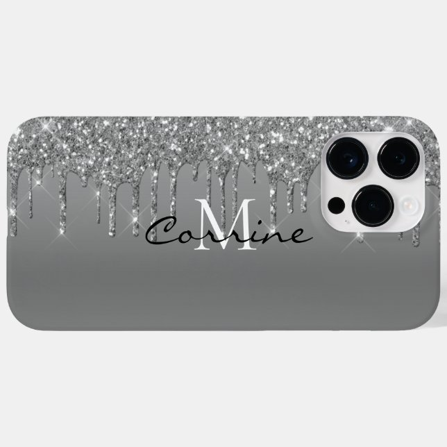 Coques Case-Mate iPhone Unités de Parties scintillant en argent Monogramme (Verso (horizontal))