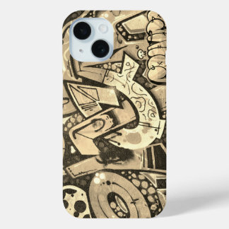 Coque Pour iPhone 15 Urban Graffiti Art Beige