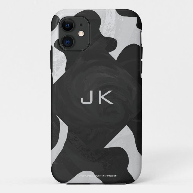 Coques Case-Mate iPhone Vache à monogramme noire et blanche (Dos)
