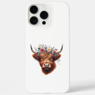 Coques iPhone 16 Pro Max Vache des hautes terres mignonne, florale/printani