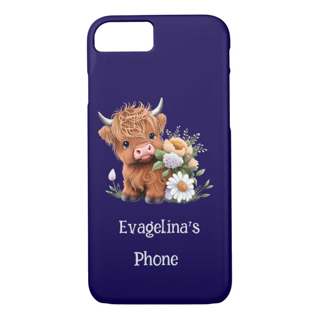 Coques Case-Mate iPhone Vache Highland avec fleurs sur mesure (Dos)