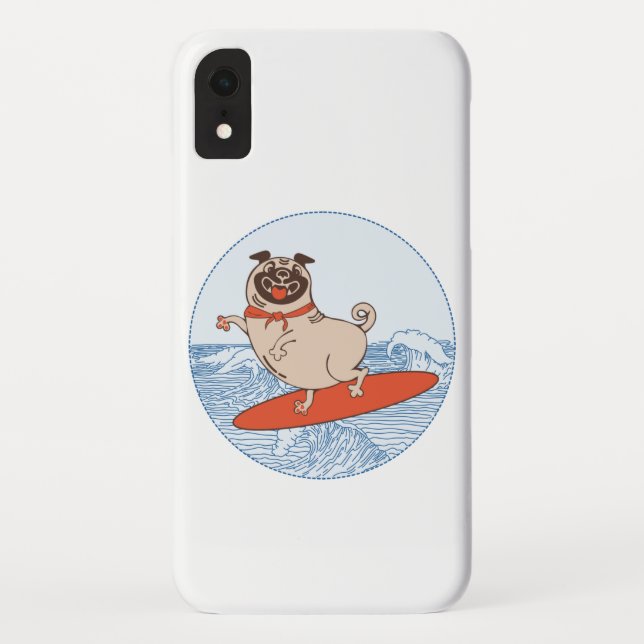 Coques Case-Mate iPhone Vague à cheval heureux chien de carlin sur la plan (Dos)