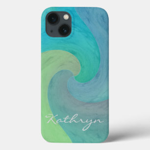 iPhone 13 Case Vague aquarelle turquoise vert Art personnalisé