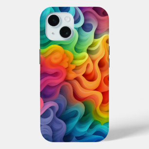 Coque Pour iPhone 15 Vagues Abstraites arc-en-ciel