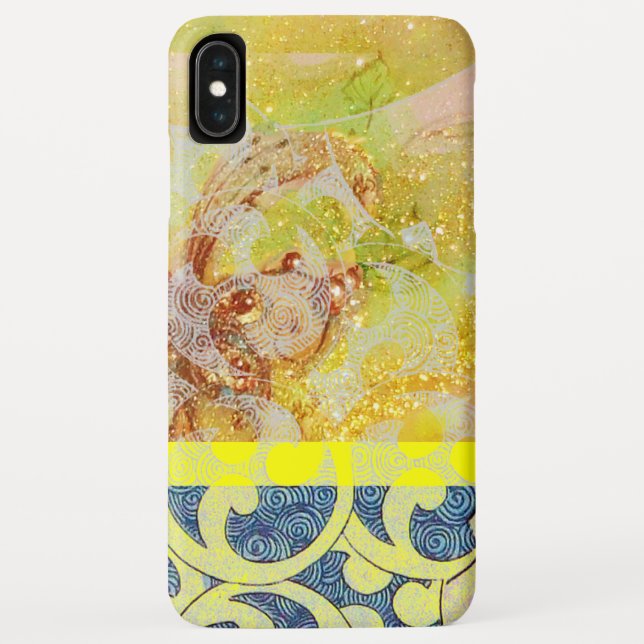 Coques Case-Mate iPhone VAGUES / Bleu Jaune brillant en étincelles d'or (Dos)