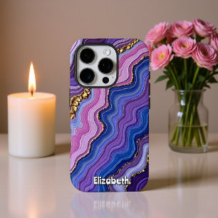 Coques iPhone 16 Pro Vagues d'agate pourpre avec or