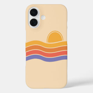 Coques iPhone 16 Vagues de coucher de soleil rétro