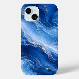 Coque Pour iPhone 15 Vagues de marbre bleu Luxe Abstrait