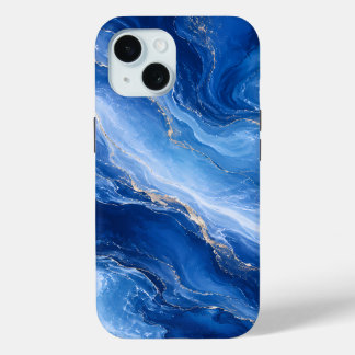 Coque Pour iPhone 15 Vagues de marbre bleu Luxe Abstrait