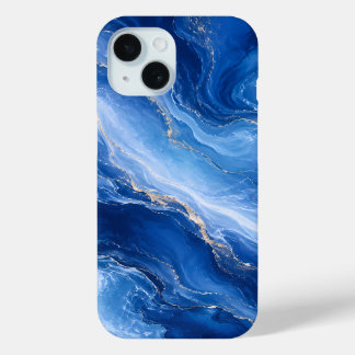 Coque Pour iPhone 15 Vagues de marbre bleu Luxe Abstrait