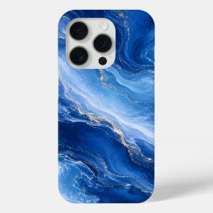 Coque iPhone 15 Pro Vagues de marbre bleu Luxe Abstrait