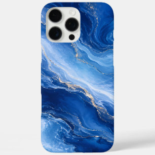 Coques iPhone 16 Pro Max Vagues de marbre bleu Luxe Abstrait