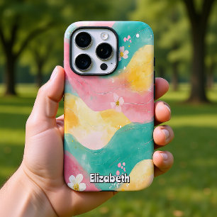 Coques iPhone 16 Pro Vagues et fleurs d'aquarelle Pastel