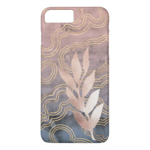 Case-Mate iPhone Case Vagues Fond Rose/Bleu/Or avec Feuilles en Rose Gol