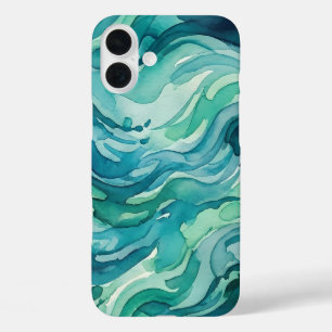 Coques iPhone 16 Plus Vagues océaniques à l'aquarelle sarcelle