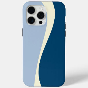 Coque iPhone 15 Pro Max Vagues simples 2 en bleu foncé, bleu clair et crèm