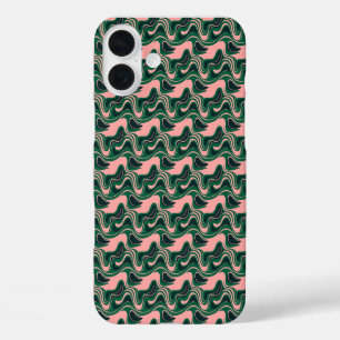 Coques iPhone 16 Plus "Vagues vertes et roses joueuses"