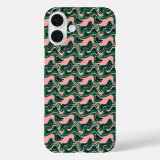 Coques iPhone 16 Plus "Vagues vertes et roses joueuses"