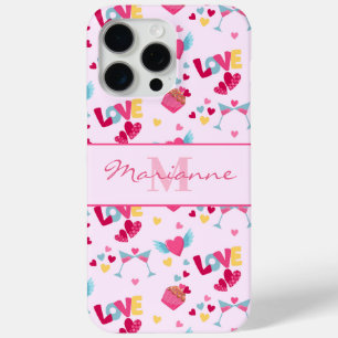 Coque iPhone 15 Pro Max Valentine Pink Love Lettres Motif Nom élégant