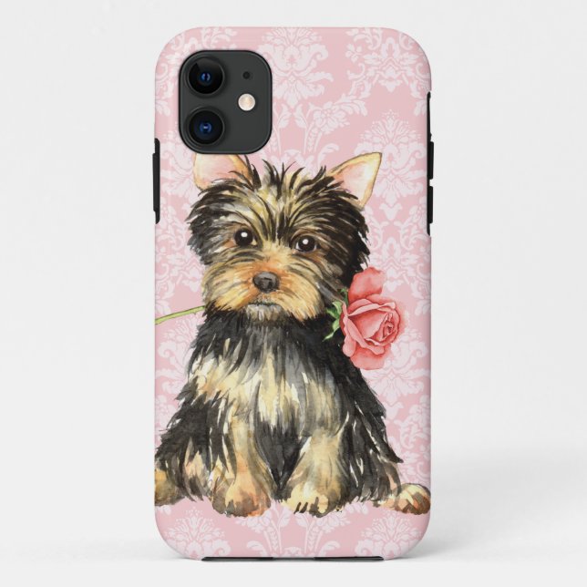 Coques Case-Mate iPhone Valentine Yorkie rose (Dos)