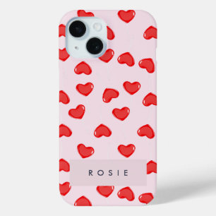 Coque Pour iPhone 15 Valentines personnalisées de Lolipop Coeur Monogra