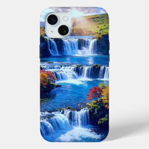 Coque iPhone 15 Mini Vallée en cascade ensoleillée 001