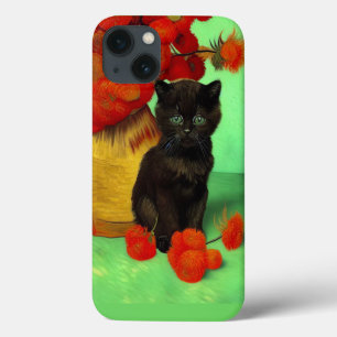 Case-Mate iPhone Case Van Gogh Black Kitten Fleurs rouges