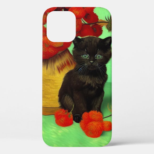Coques Case-Mate iPhone Van Gogh Black Kitten Fleurs rouges (Verso)