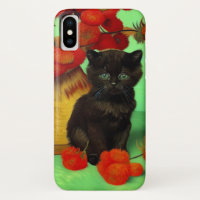 Van Gogh Black Kitten Fleurs rouges