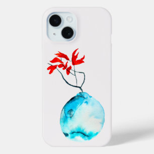 Coque Pour iPhone 15 Vase bleu Ikebana aquarelle