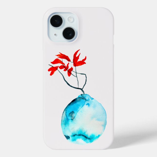 Coques Case-Mate iPhone Vase bleu Ikebana aquarelle (Verso)