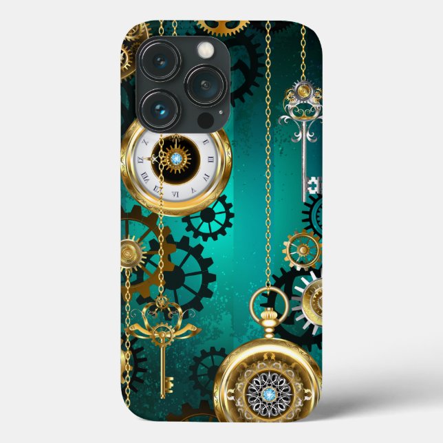 Coques Case-Mate iPhone Veille bijoux Steampunk sur un Arrière - plan vert (Verso)