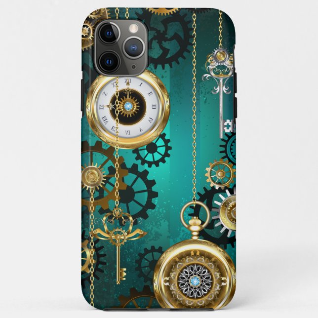 Coques Case-Mate iPhone Veille bijoux Steampunk sur un Arrière - plan vert (Dos)