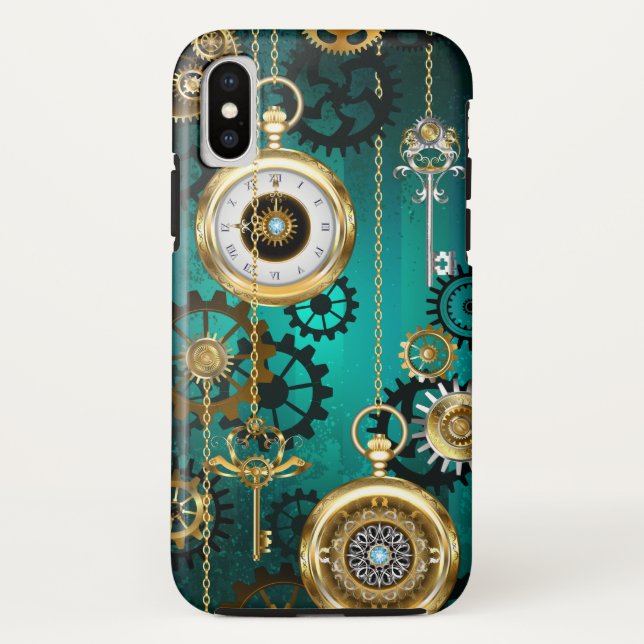 Coques Case-Mate iPhone Veille bijoux Steampunk sur un Arrière - plan vert (Dos)
